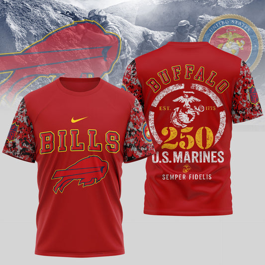 Buffalo Bills NFL T-Shirt | USMC 250th Anniversary Tribute | Blue & Scarlet Limited Edition