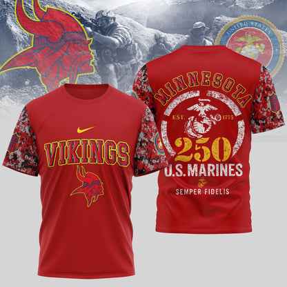 Minnesota Vikings NFL T-Shirt – USMC 250th Anniversary Limited Edition | Blue & Scarlet