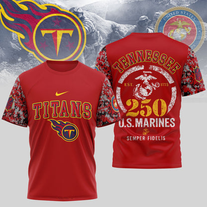 Tennessee Titans x USMC 250th Anniversary T-Shirt – Blue & Scarlet Limited Edition