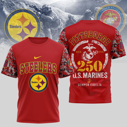 Pittsburgh Steelers x USMC 250th Anniversary T-Shirt – Blue & Scarlet Edition