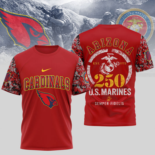 Arizona Cardinals T-Shirt | 250th USMC Anniversary Tribute | NFL Football Fan Tee
