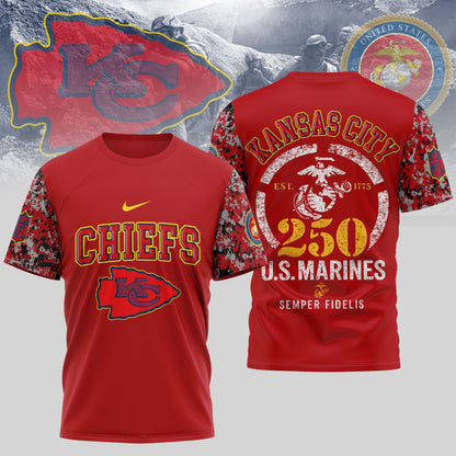 Kansas City Chiefs NFL T-Shirt – USMC 250th Anniversary Tribute | Blue & Scarlet Edition