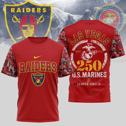 Las Vegas Raiders x USMC 250th Anniversary T-Shirt – Limited Edition Blue & Scarlet