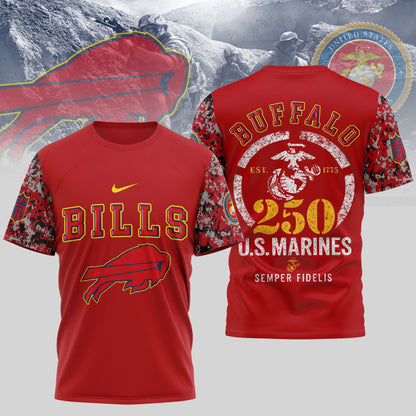 Buffalo Bills NFL T-Shirt | USMC 250th Anniversary Tribute | Blue & Scarlet Limited Edition