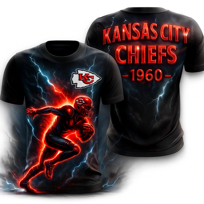 Kansas City Chiefs T-Shirt | NFL Lightning Design | Game Day Fan Tee x Unisex Apparel