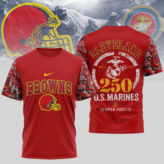 Cleveland Browns T-Shirt NFL x USMC 250th Anniversary – Scarlet & Blue Limited Edition