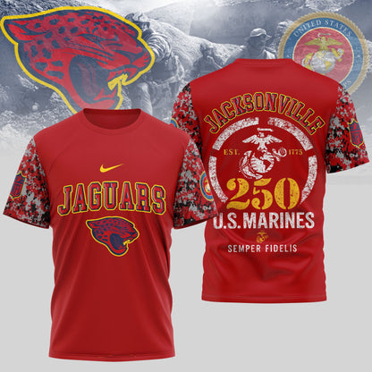 Jacksonville Jaguars NFL T-Shirt – USMC 250th Anniversary Tribute | Blue & Scarlet
