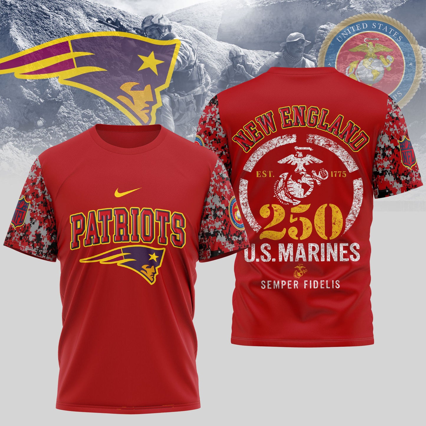 New England Patriots x USMC 250th Anniversary T-Shirt – NFL Limited Edition