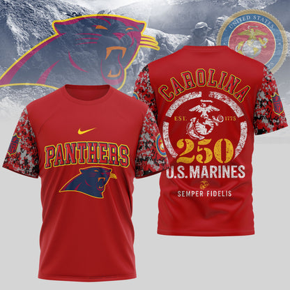 Carolina Panthers NFL T-Shirt – USMC 250th Anniversary Edition | Blue & Scarlet