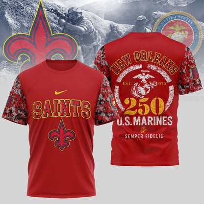 New Orleans Saints x USMC 250th Anniversary T-Shirt – NFL Football Fans Gift