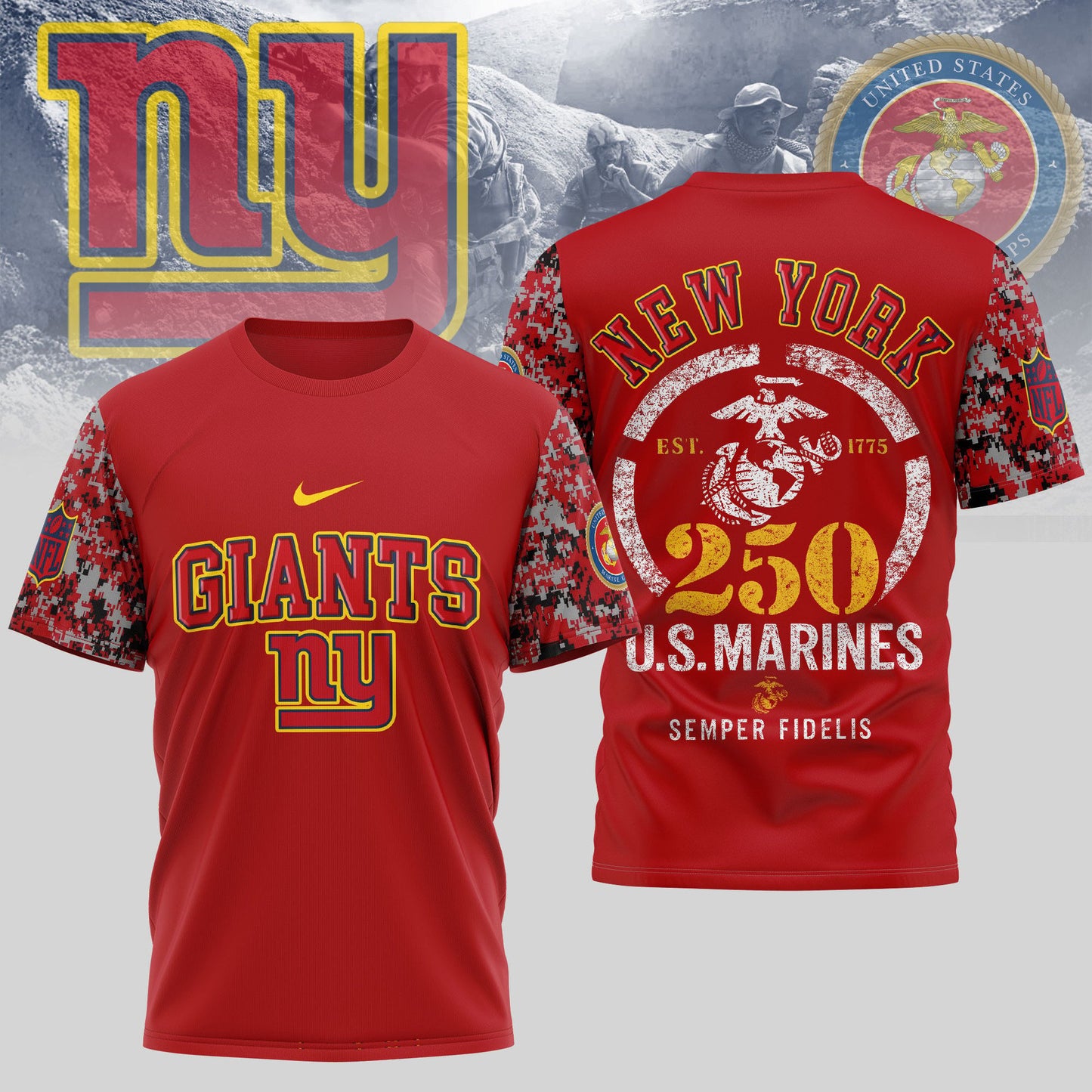 New York Giants T-Shirt – NFL x USMC 250th Anniversary Tribute | Blue & Scarlet