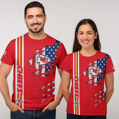 Kansas City Chiefs T-Shirt | NFL American Flag Design | Red Game Day Fan Tee x Unisex Apparel