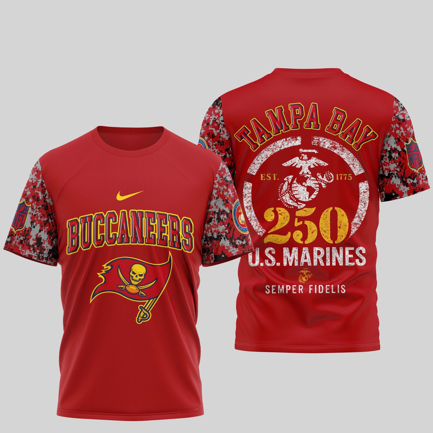 Tampa Bay Buccaneers T-Shirt | USMC 250th Anniversary Tribute | NFL Fan Gear