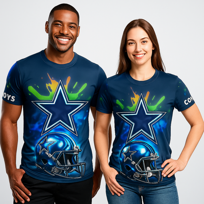 Dallas Cowboys T-Shirt | NFL Fan Gear x Blue Neon Star Game Day Tee | Unisex Apparel