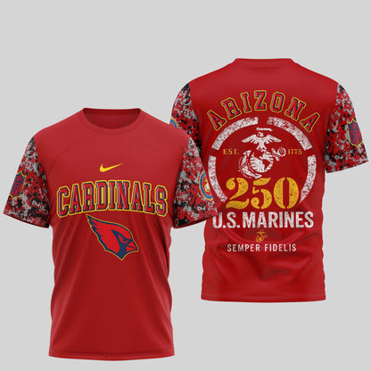 Arizona Cardinals T-Shirt | 250th USMC Anniversary Tribute | NFL Football Fan Tee