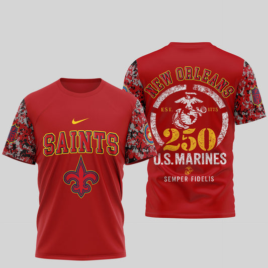 New Orleans Saints x USMC 250th Anniversary T-Shirt – NFL Football Fans Gift