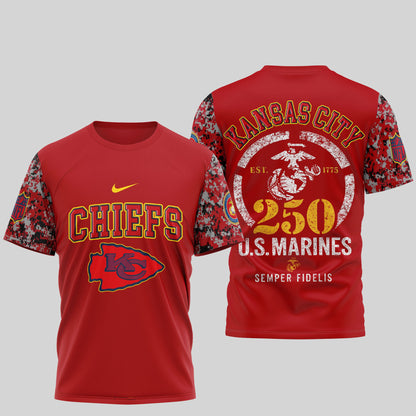 Kansas City Chiefs NFL T-Shirt – USMC 250th Anniversary Tribute | Blue & Scarlet Edition
