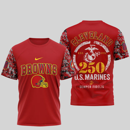 Cleveland Browns T-Shirt NFL x USMC 250th Anniversary – Scarlet & Blue Limited Edition