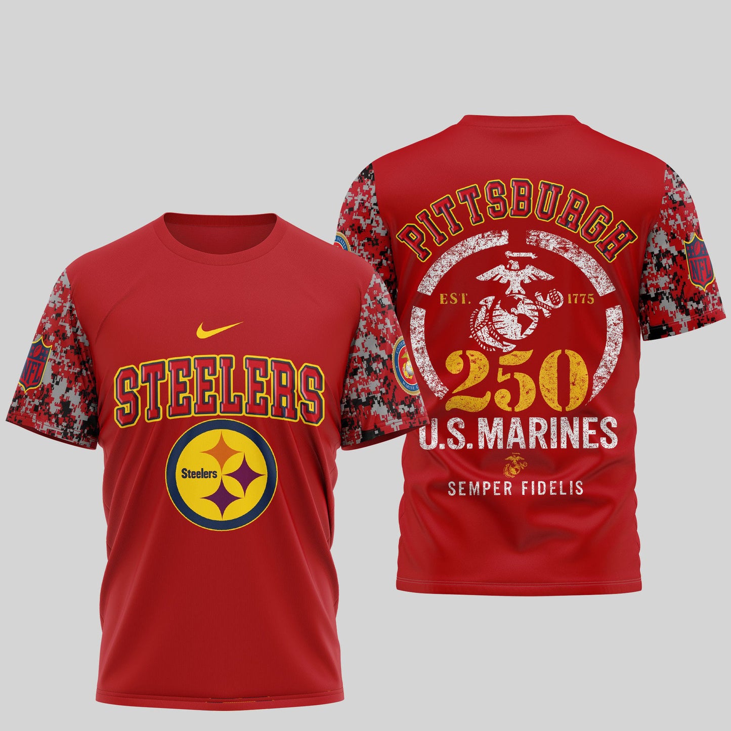 Pittsburgh Steelers x USMC 250th Anniversary T-Shirt – Blue & Scarlet Edition
