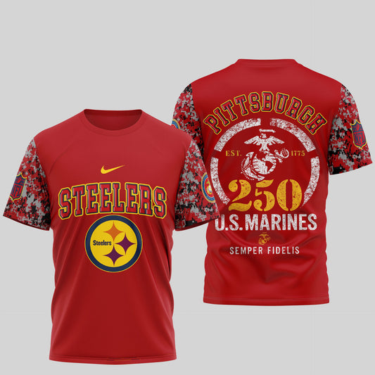 Pittsburgh Steelers x USMC 250th Anniversary T-Shirt – Blue & Scarlet Edition