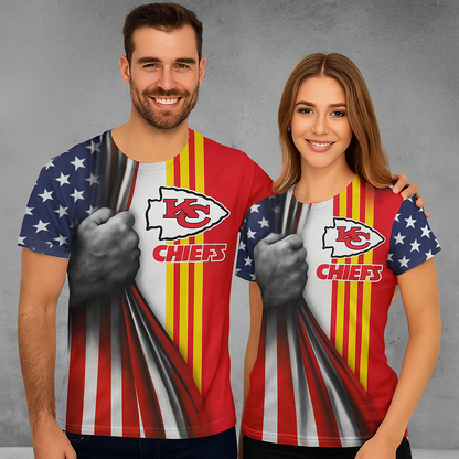 Kansas City Chiefs T-Shirt | NFL American Flag Style | Patriotic Fan Gear | Game Day Tee