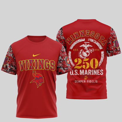 Minnesota Vikings NFL T-Shirt – USMC 250th Anniversary Limited Edition | Blue & Scarlet