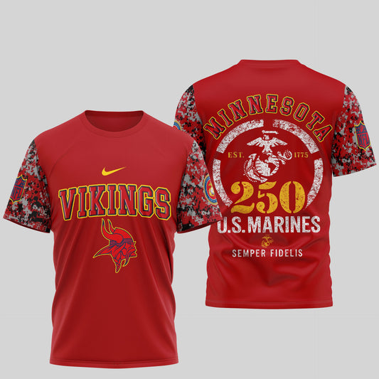 Minnesota Vikings NFL T-Shirt – USMC 250th Anniversary Limited Edition | Blue & Scarlet
