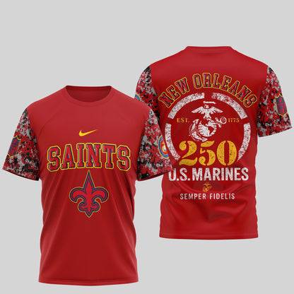 New Orleans Saints x USMC 250th Anniversary T-Shirt – NFL Football Fans Gift
