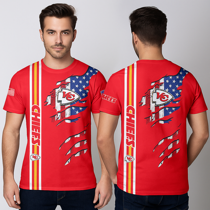 Kansas City Chiefs T-Shirt | NFL American Flag Design | Red Game Day Fan Tee x Unisex Apparel
