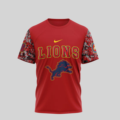 Detroit Lions NFL T-Shirt – USMC 250th Anniversary Tribute | Blue & Scarlet Edition