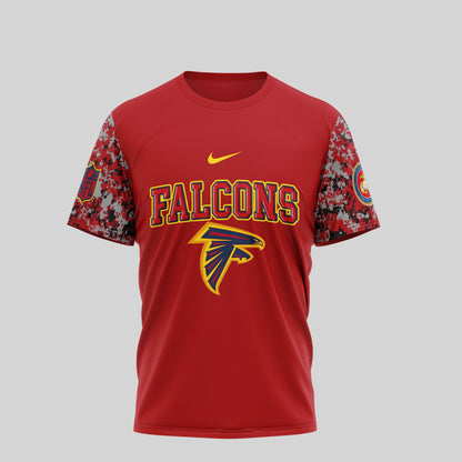 Atlanta Falcons USMC 250th Anniversary T-Shirt – NFL Football Fan Tribute Shirt – Scarlet & Blue