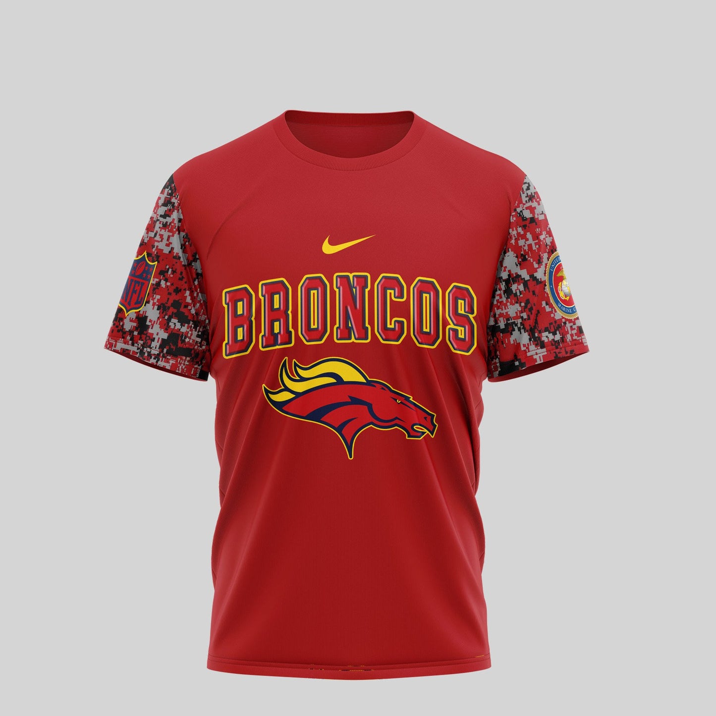 Denver Broncos T-Shirt NFL x USMC 250th Anniversary – Blue & Scarlet Limited Edition