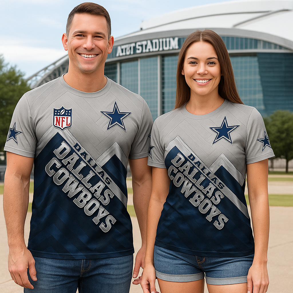 Dallas Cowboys T-Shirt | Official NFL Fan Gear x Grey & Navy Star Game Day Tee | Unisex