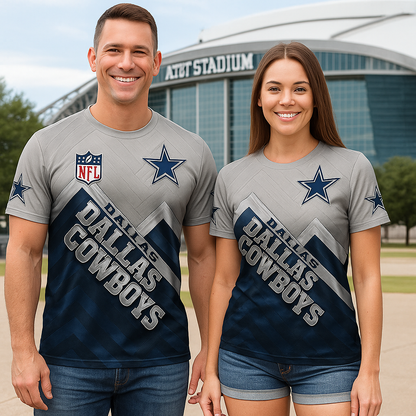 Dallas Cowboys T-Shirt | Official NFL Fan Gear x Grey & Navy Star Game Day Tee | Unisex