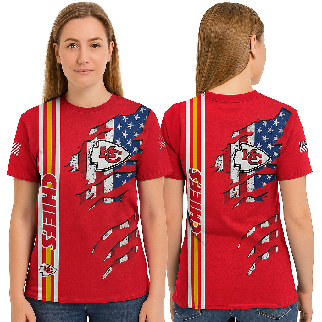 Kansas City Chiefs T-Shirt | NFL American Flag Design | Red Game Day Fan Tee x Unisex Apparel