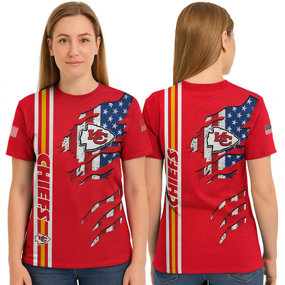Kansas City Chiefs T-Shirt | NFL American Flag Design | Red Game Day Fan Tee x Unisex Apparel