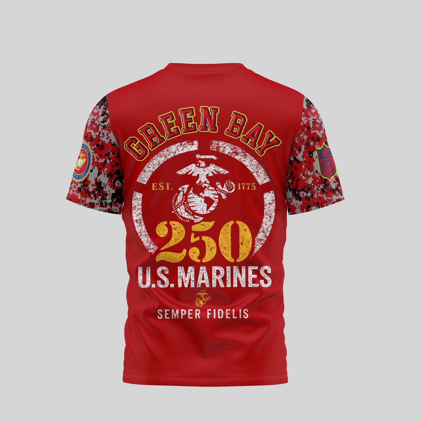 Green Bay Packers x USMC 250th Anniversary T-Shirt – NFL Football Fan Shirt – Blue & Scarlet