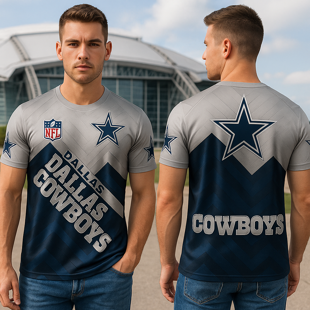 Dallas Cowboys T-Shirt | Official NFL Fan Gear x Grey & Navy Star Game Day Tee | Unisex