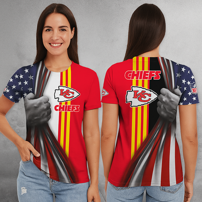 Kansas City Chiefs T-Shirt | NFL American Flag Style | Patriotic Fan Gear | Game Day Tee