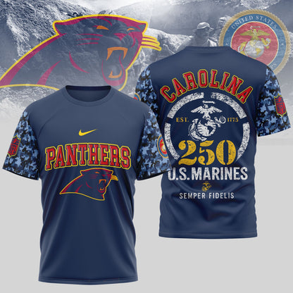 Carolina Panthers NFL T-Shirt – USMC 250th Anniversary Edition | Blue & Scarlet