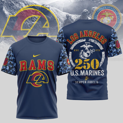 Los Angeles Rams 250th USMC Anniversary T-Shirt | NFL Football Fans Tribute Tee