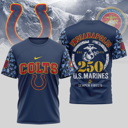 Indianapolis Colts T-Shirt – USMC 250th Anniversary Tribute | Blue & Scarlet Limited Edition