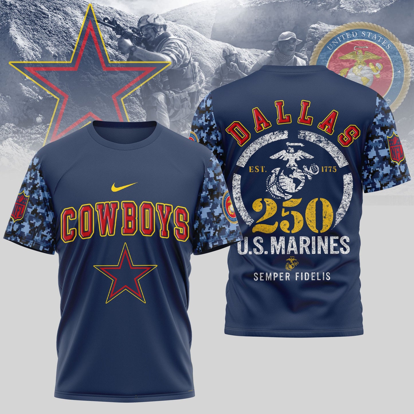 Dallas Cowboys x USMC 250th Anniversary T-Shirt | Limited Edition NFL Tribute Tee