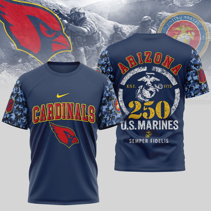Arizona Cardinals T-Shirt | 250th USMC Anniversary Tribute | NFL Football Fan Tee