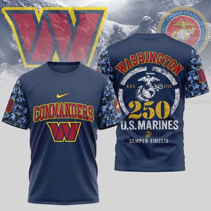 Washington Commanders NFL T-Shirt – USMC 250th Anniversary Tribute (Blue & Scarlet)