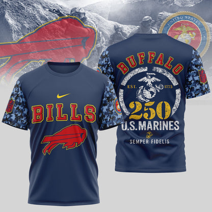 Buffalo Bills NFL T-Shirt | USMC 250th Anniversary Tribute | Blue & Scarlet Limited Edition