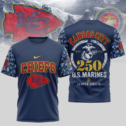 Kansas City Chiefs NFL T-Shirt – USMC 250th Anniversary Tribute | Blue & Scarlet Edition