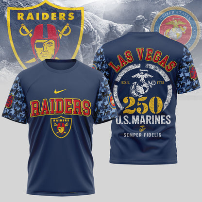 Las Vegas Raiders x USMC 250th Anniversary T-Shirt – Limited Edition Blue & Scarlet