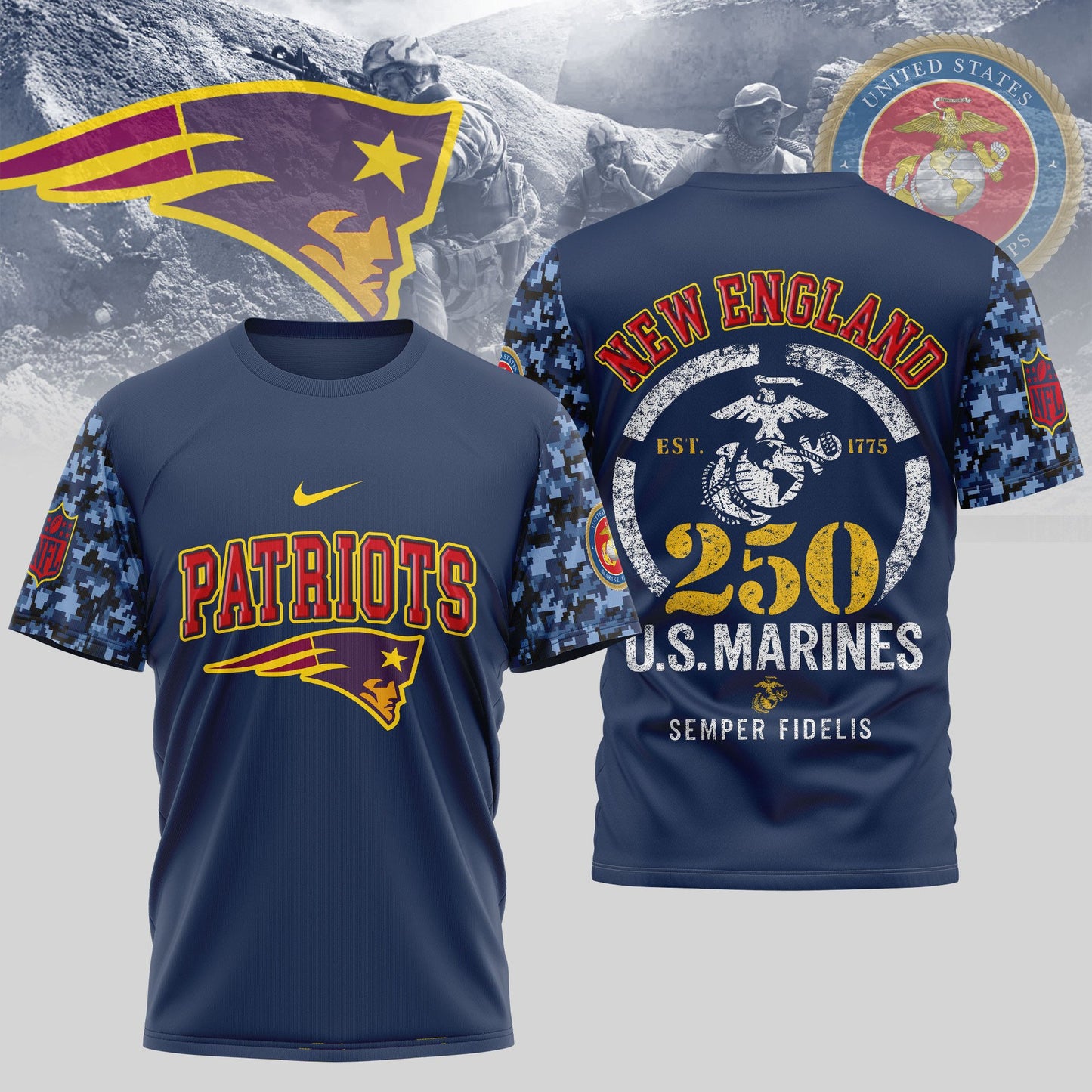 New England Patriots x USMC 250th Anniversary T-Shirt – NFL Limited Edition