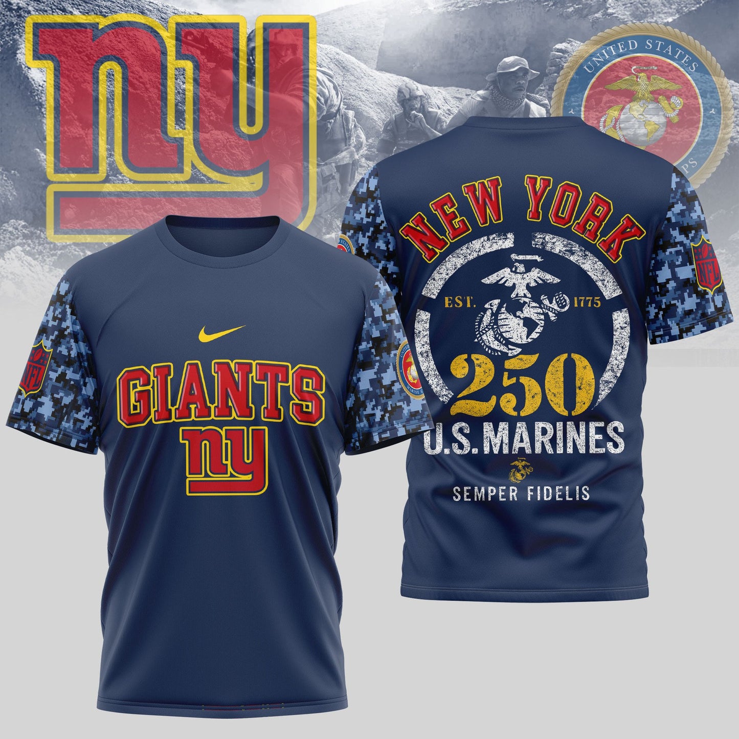 New York Giants T-Shirt – NFL x USMC 250th Anniversary Tribute | Blue & Scarlet
